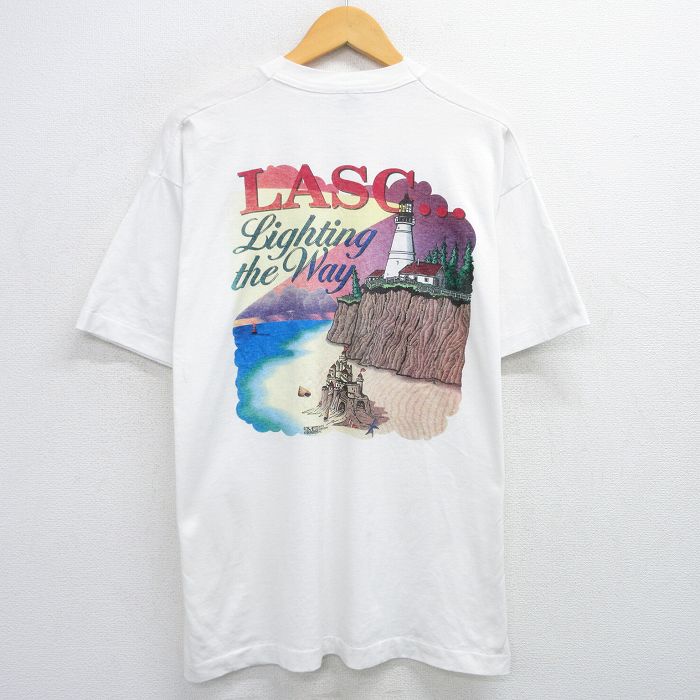 XL★古着 フルーツオブザルーム 半袖 ビンテージ Tシャツ メンズ 90年代 90s LASC 灯台 ビーチ 大きいサイズ クルーネック USA製 白 ホワイト 25jun03 中古