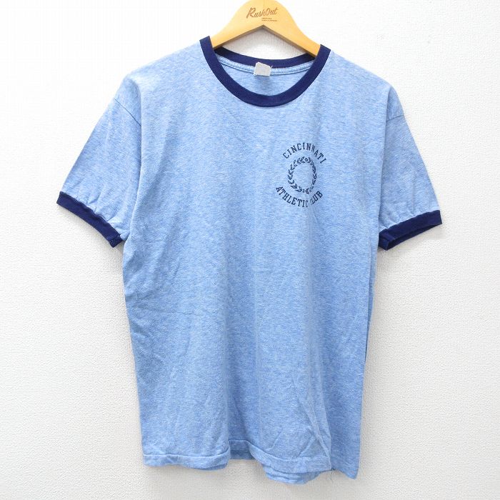 M★古着 半袖 ビンテージ Tシャツ メンズ 80年代 80s シンシナティ クルーネック 薄紺 ネイビー 霜降り リンガー 25jun03 中古