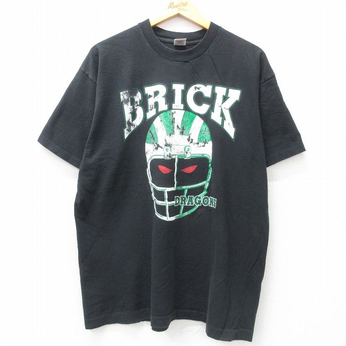 XL★古着 フルーツオブザルーム 半袖 ビンテージ Tシャツ メンズ 90年代 90s BRICK DRAGONS 大きいサイズ コットン クルーネック USA製 黒 ブラック 25jun03 中古