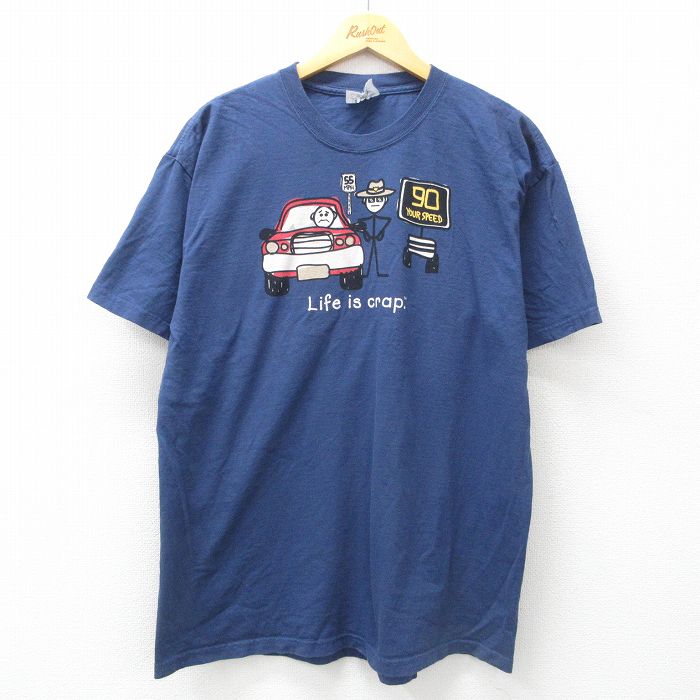 00s 半袖Tシャツ Life is crap ネイビー XL | 古着
