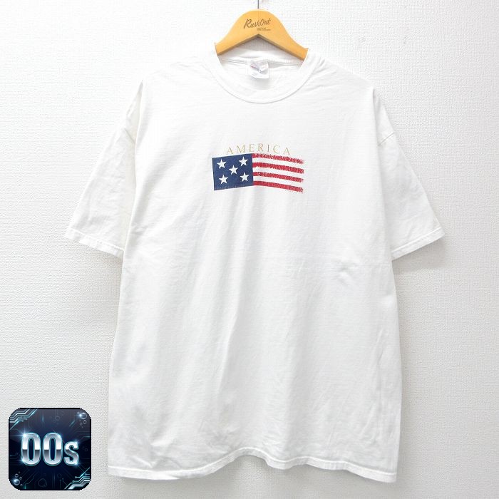 【50%OFF】ヘインズ 00s 半袖Tシャツ 星条旗 ホワイト XL | 古着