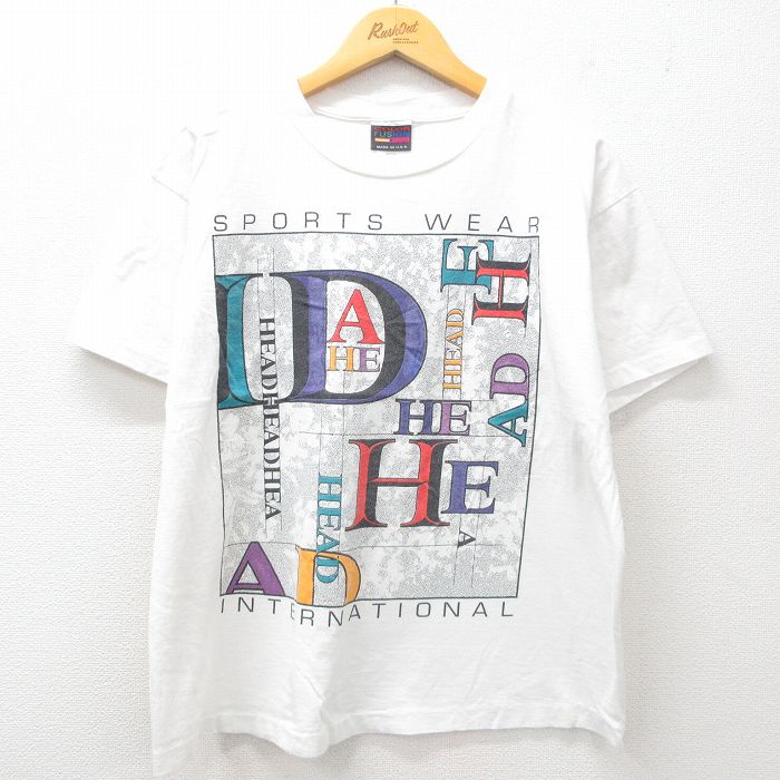 L★古着 半袖 ビンテージ Tシャツ メンズ 90年代 90s HEAD コットン クルーネック USA製 白 ホワイト 【spe】 25jun03 中古