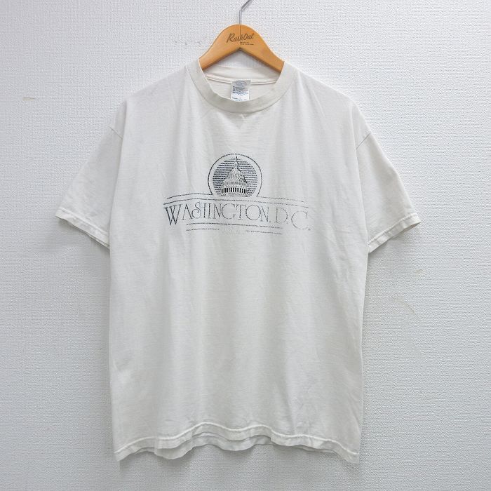【50%OFF】L★古着 半袖 ビンテージ Tシャツ メンズ 00年代 00s ワシントンDC コットン クルーネック 白 ホワイト 25jun03 中古