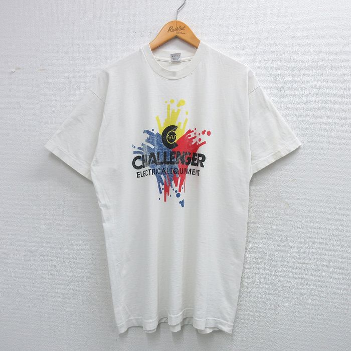 XL★古着 フルーツオブザルーム 半袖 ビンテージ Tシャツ メンズ 90年代 90s CHALLENGER コットン クルーネック USA製 白 ホワイト 25jun03 中古