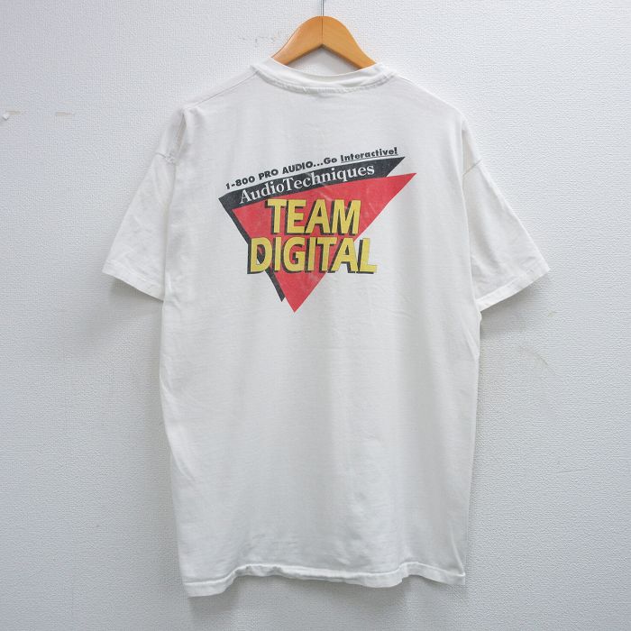 XL★古着 ヘインズ Hanes 半袖 ビンテージ Tシャツ メンズ 90年代 90s TEAM DIGITAL コットン クルーネック USA製 白 ホワイト 25jun03 中古