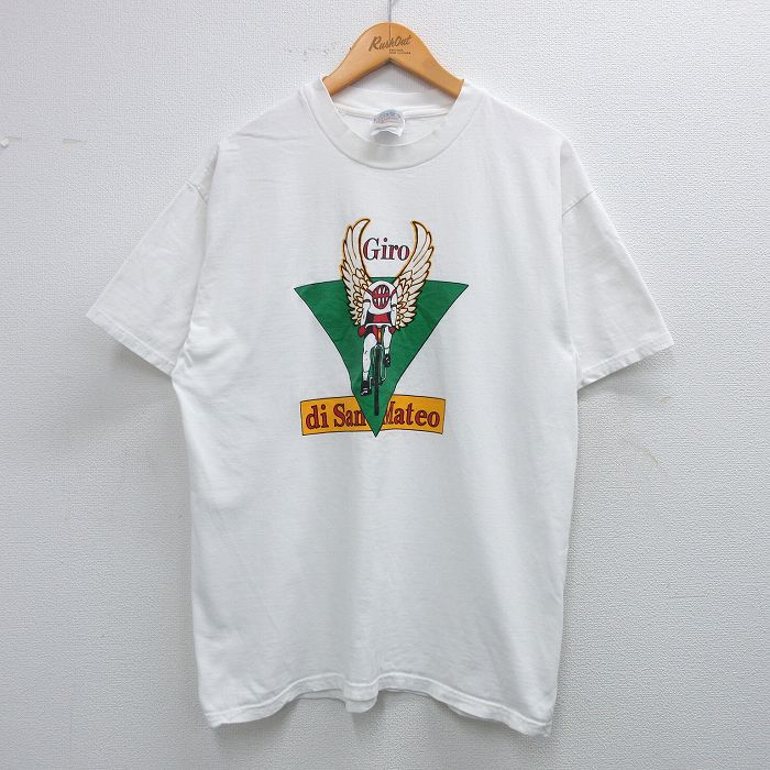 L★古着 ヘインズ Hanes 半袖 ビンテージ Tシャツ メンズ 00年代 00s di San Meteo 自転車 コットン クルーネック 白 ホワイト 25jun03 中古