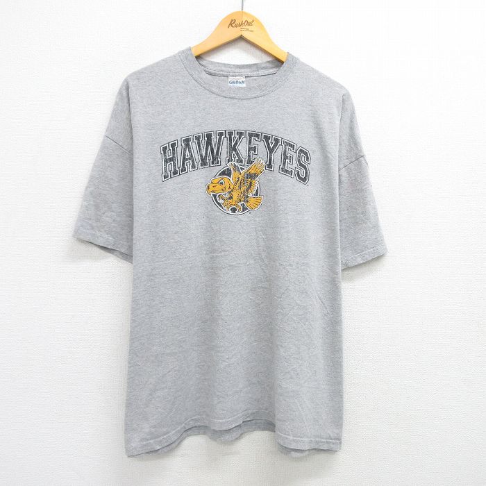 XL★古着 半袖 ビンテージ Tシャツ メンズ 00年代 00s 鳥 HAWKEYES 大きいサイズ クルーネック グレー 霜降り 25jun04 中古
