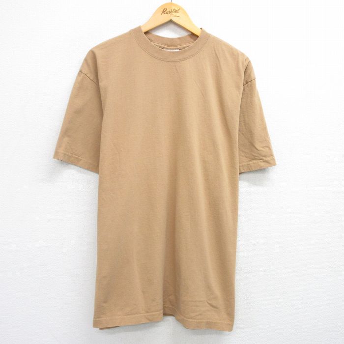 XL★古着 半袖 ビンテージ Tシャツ メンズ 00年代 00s 無地 大きいサイズ コットン クルーネック 濃ベージュ カーキ 25jun04 中古