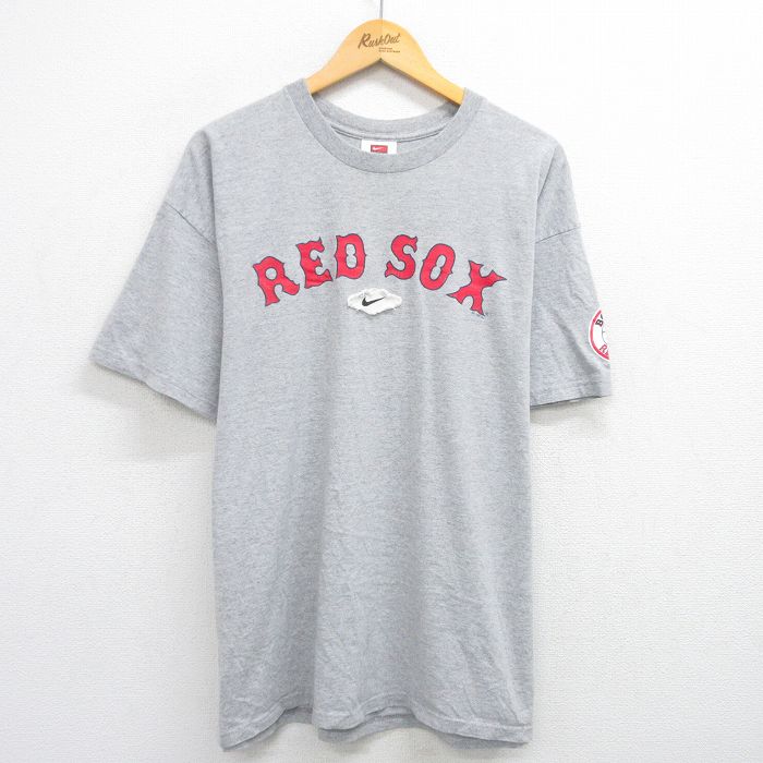 XL★古着 ナイキ NIKE 半袖 ビンテージ Tシャツ メンズ 00年代 00s MLB ボストンレッドソックス 大きいサイズ クルーネック グレー 霜降り メジャーリーグ ベースボール 野球 【spe】 25jun04 中古