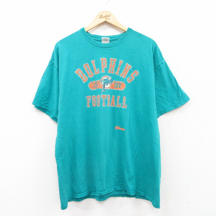 【50%OFF】XL★古着 半袖 ビンテージ Tシャツ メンズ 00年代 00s NFL マイアミドルフィンズ コットン クルーネック 青緑 アメフト スーパーボウル 25jun04 中古