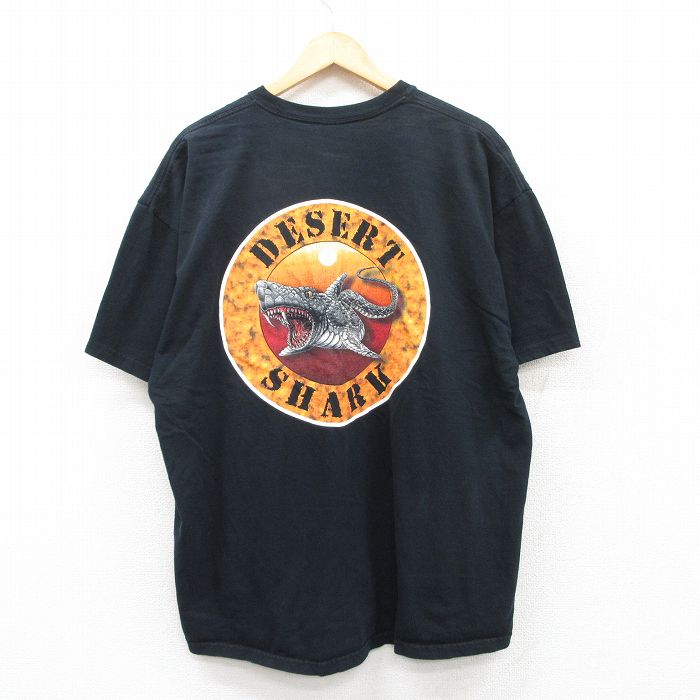 XL★古着 半袖 ビンテージ Tシャツ メンズ 00年代 00s サメ 大きいサイズ コットン クルーネック 黒 ブラック 25jun04 中古