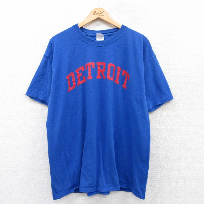 XL★古着 半袖 ビンテージ Tシャツ メンズ 00年代 00s　デトロイト 大きいサイズ コットン クルーネック 青 ブルー 25jun04 中古