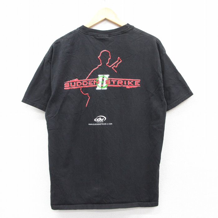 L★古着 チャンピオン champion 半袖 ビンテージ Tシャツ メンズ 00年代 00s サドンストライプ コットン クルーネック 黒 ブラック 25jun04 中古