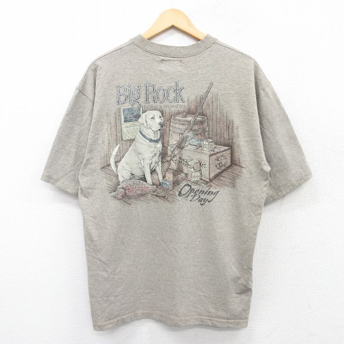 XL★古着 半袖 ビンテージ Tシャツ メンズ 90年代 90s 犬 BIGROCK クルーネック ベージュ カーキ 霜降り 25jun04 中古