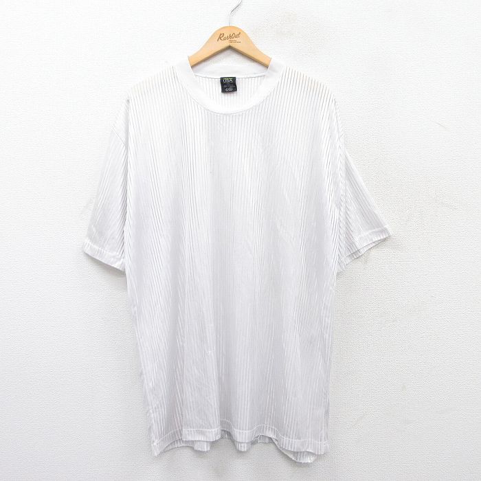 XL★古着 半袖 ビンテージ Tシャツ メンズ 90年代 90s 大きいサイズ クルーネック 白 ホワイト ストライプ 25jun04 中古
