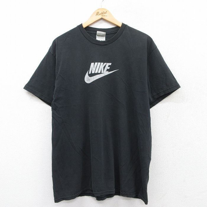 XL★古着 ナイキ NIKE 半袖 ビンテージ Tシャツ メンズ 00年代 00s ビッグロゴ コットン クルーネック 黒 ブラック 25jun04 中古