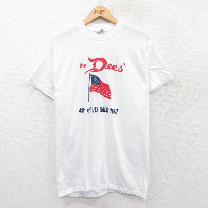 M★古着 半袖 ビンテージ Tシャツ メンズ 90年代 90s 星条旗 Dees クルーネック USA製 白 ホワイト 25jun04 中古