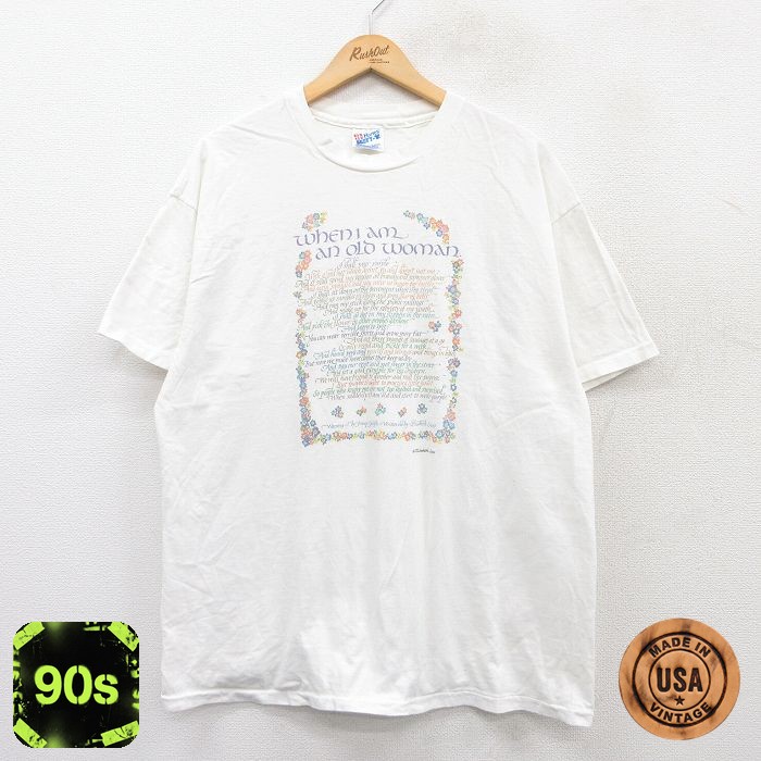 【50%OFF】ヘインズ 90s 半袖Tシャツ メッセージ ホワイト XL | 古着