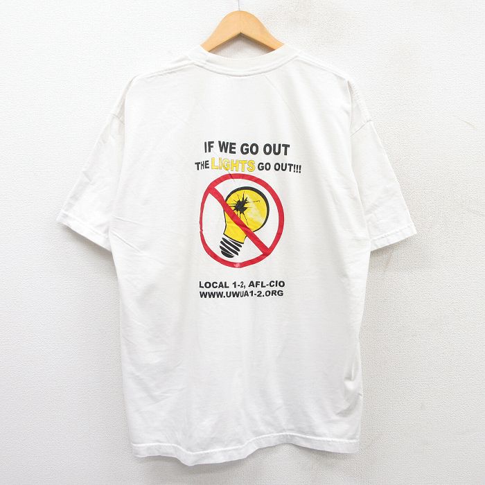 【50%OFF】XL★古着 半袖 ビンテージ Tシャツ メンズ 90年代 90s 電球 大きいサイズ コットン クルーネック USA製 白 ホワイト 25jun04 中古