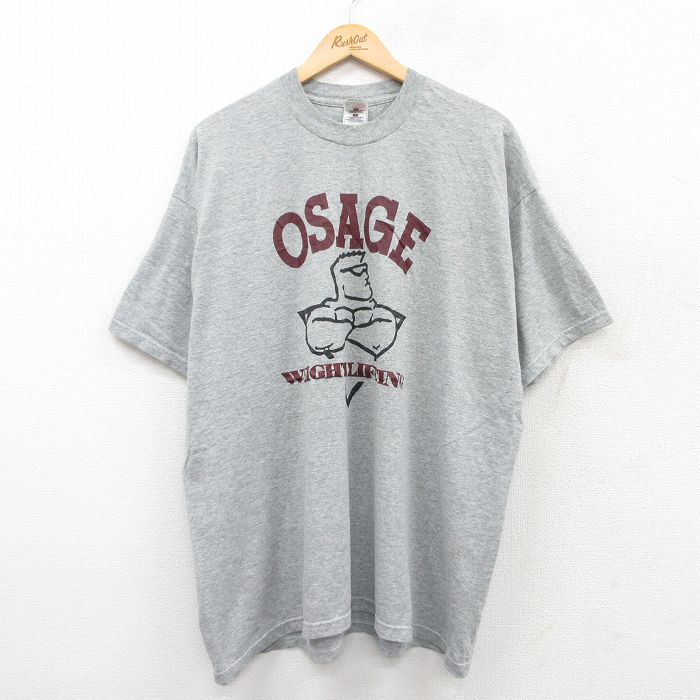 XL★古着 フルーツオブザルーム 半袖 ビンテージ Tシャツ メンズ 00年代 00s ウエイトリフティング OSAGE コットン クルーネック グレー 霜降り 25jun04 中古