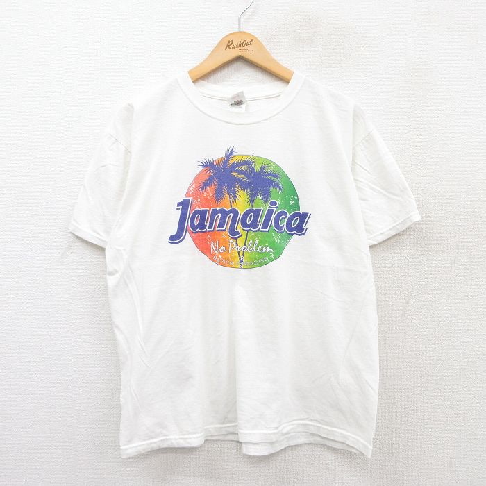 XL★古着 フルーツオブザルーム 半袖 ビンテージ Tシャツ メンズ 00年代 00s ジャマイカ ヤシの木 コットン クルーネック 白 ホワイト 25jun04 中古