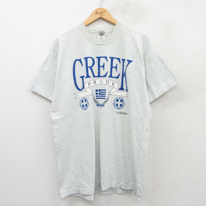 XL★古着 フルーツオブザルーム 半袖 ビンテージ Tシャツ メンズ 90年代 90s GREEK クルーネック USA製 薄グレー 霜降り 25jun04 中古