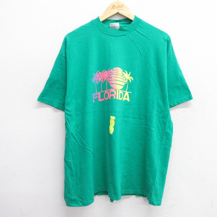 XL★古着 ヘインズ Hanes 半袖 ビンテージ Tシャツ メンズ 80年代 80s フロリダ コットン クルーネック USA製 緑 グリーン 25jun06 中古