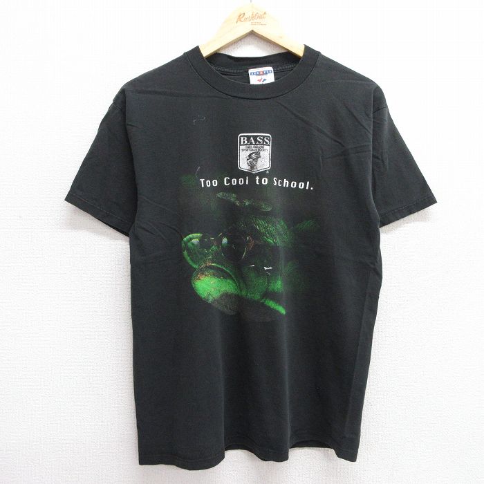 【50%OFF】M★古着 ジャージーズ 半袖 ビンテージ Tシャツ メンズ 90年代 90s 魚 コットン クルーネック USA製 黒 ブラック 【spe】 25jun06 中古