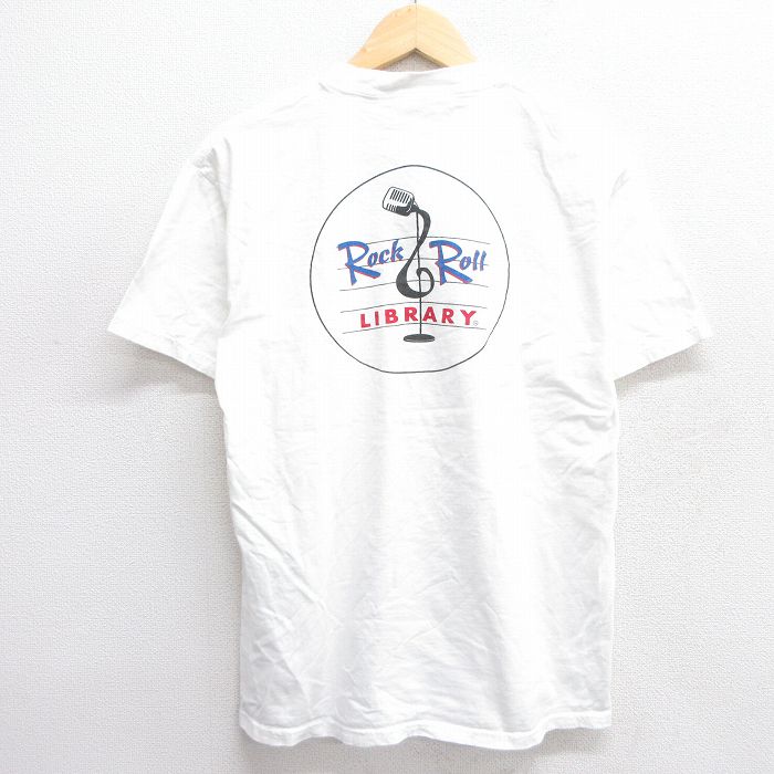 M★古着 ヘインズ Hanes 半袖 ビンテージ Tシャツ メンズ 00年代 00s Rock library コットン クルーネック 白 ホワイト 25jun07 中古