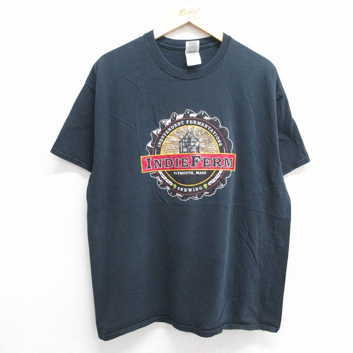 XL★古着 半袖 ビンテージ Tシャツ メンズ 00年代 00s INDE FERM ビール コットン クルーネック 黒 ブラック 25jun07 中古
