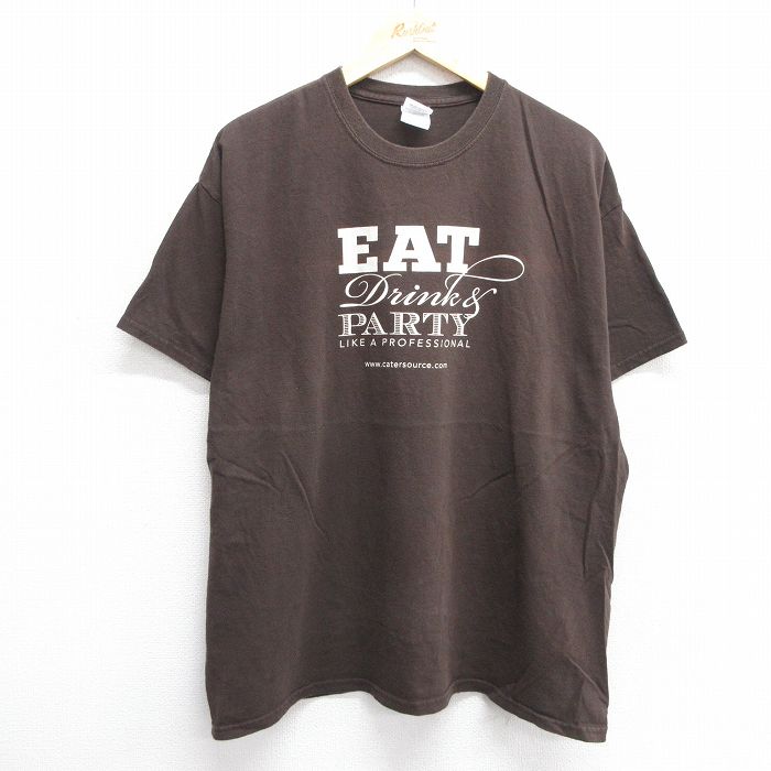 XL★古着 半袖 ビンテージ Tシャツ メンズ 00年代 00s EAT 大きいサイズ コットン クルーネック 茶 ブラウン 25jun07 中古
