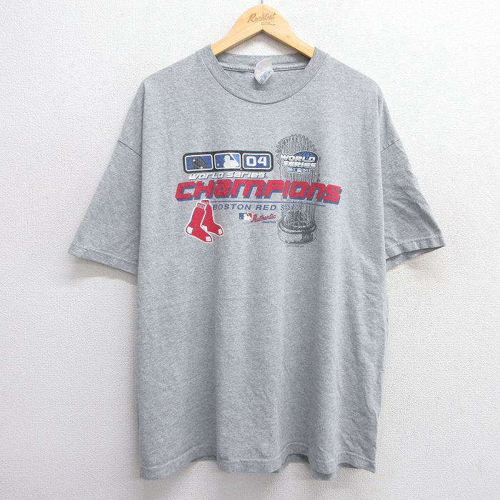 XL★古着 半袖 ビンテージ Tシャツ メンズ 00年代 00s MLB ボストンレッドソックス 大きいサイズ クルーネック グレー 霜降り メジャーリーグ ベースボール 野球 25jun07 中古