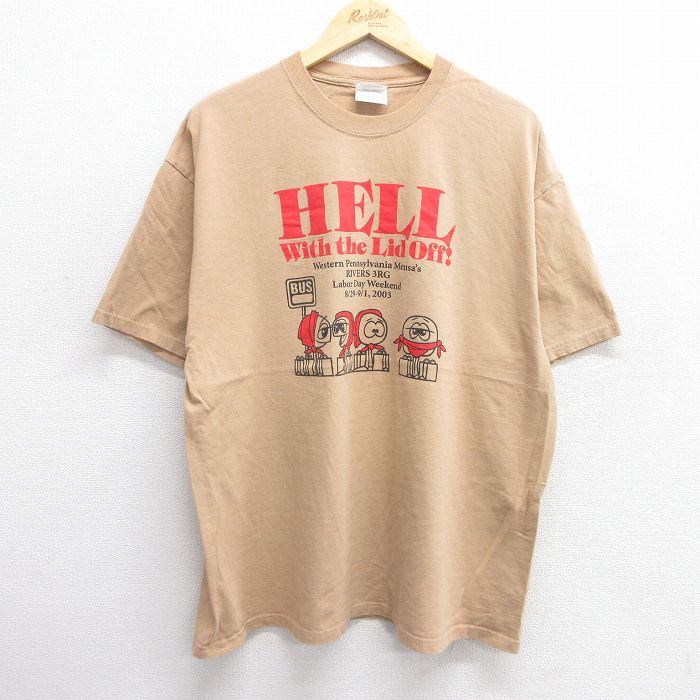 XL★古着 半袖 ビンテージ Tシャツ メンズ 00年代 00s HELL コットン クルーネック ベージュ カーキ 25jun07 中古