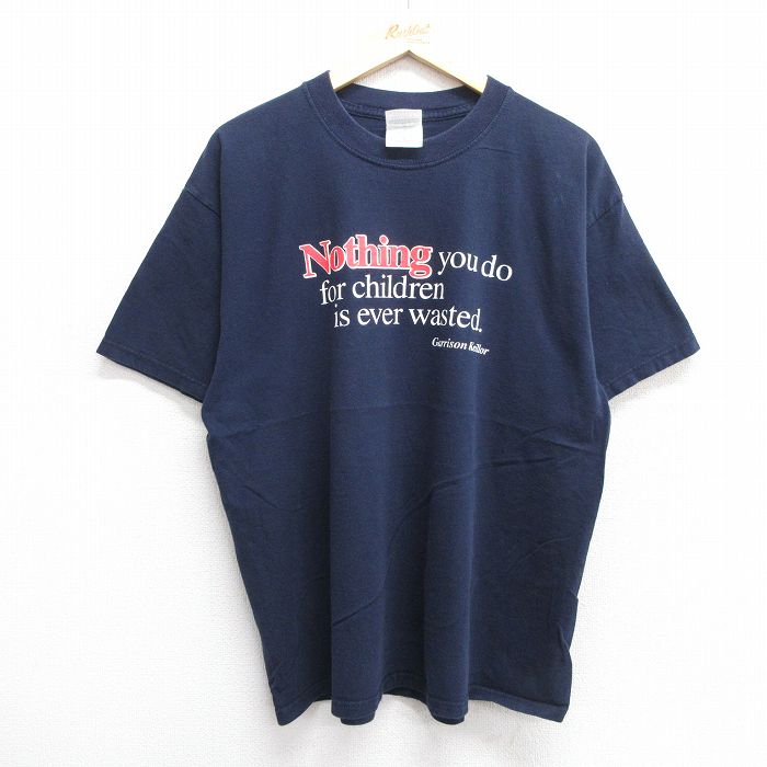 XL★古着 半袖 ビンテージ Tシャツ メンズ 00年代 00s メッセージ コットン クルーネック カナダ製 紺 ネイビー 25jun07 中古