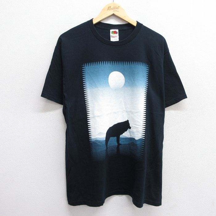 L★古着 フルーツオブザルーム 半袖 ビンテージ Tシャツ メンズ 00年代 00s オオカミ SENECA コットン クルーネック 黒 ブラック 25jun07 中古