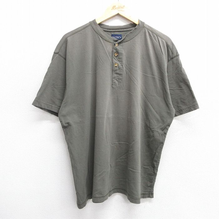 【50%OFF】XL★古着 ピューリタン 半袖 ビンテージ Tシャツ メンズ 00年代 00s 無地 オオカミ コットン ヘンリーネック 濃緑 グリーン 25jun07 中古