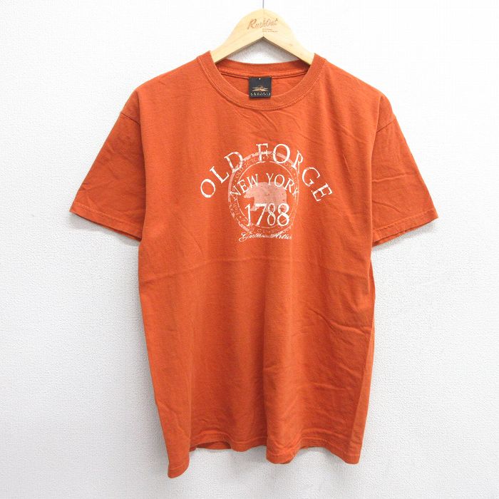 L★古着 半袖 ビンテージ Tシャツ メンズ 00年代 00s OLD FORCE クマ コットン クルーネック オレンジ 25jun07 中古
