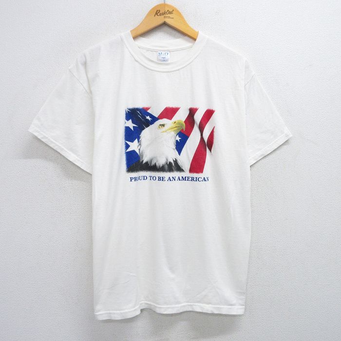 XL★古着 半袖 ビンテージ Tシャツ メンズ 00年代 00s 鳥 星条旗 コットン クルーネック 白 ホワイト 25jun07 中古