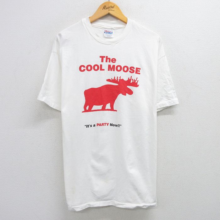 XL★古着 ヘインズ Hanes 半袖 ビンテージ Tシャツ メンズ 90年代 90s MOOSE 大きいサイズ コットン クルーネック USA製 白 ホワイト 25jun07 中古