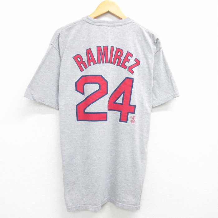 XL★古着 マジェスティック 半袖 ビンテージ Tシャツ メンズ 00年代 00s MLB ボストンレッドソックス マニーラミレス 24 大きいサイズ クルーネック グレー 霜降り メジャーリーグ ベースボール 野球 25jun07 中古