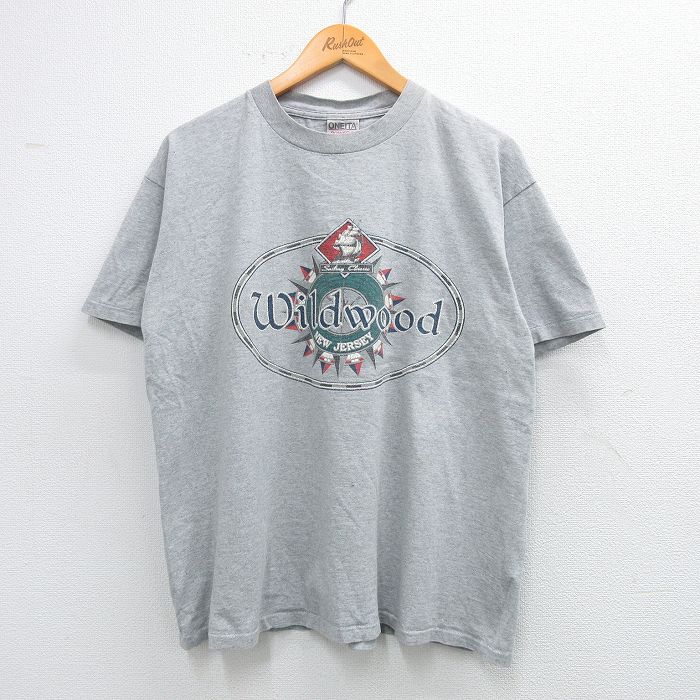 XL★古着 オニータ ONEITA 半袖 ビンテージ Tシャツ メンズ 90年代 90s Wildwood コットン クルーネック USA製 グレー 霜降り 25jun07 中古