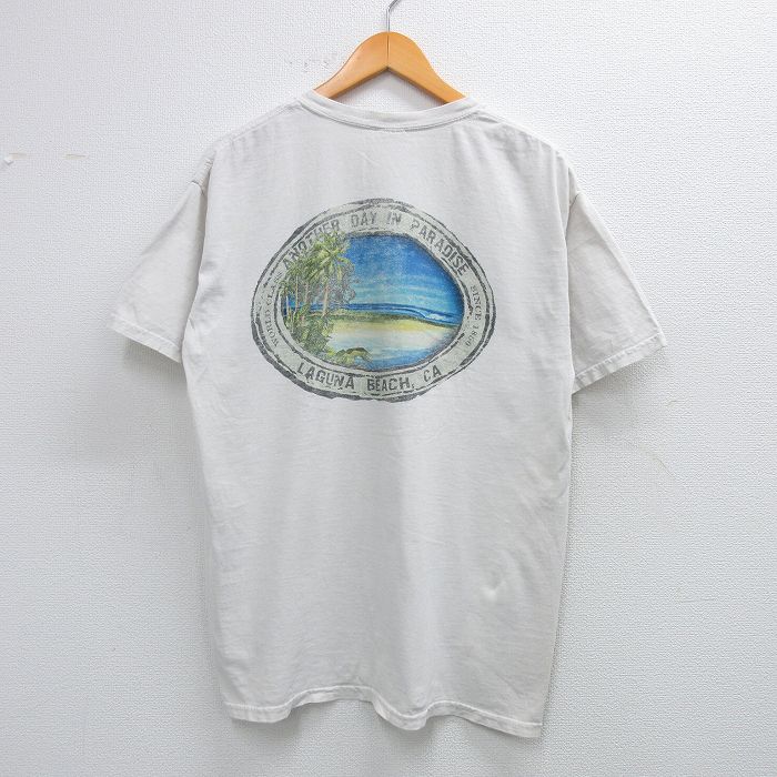 L★古着 半袖 ビンテージ Tシャツ メンズ 00年代 00s ラグナビーチ コットン クルーネック 薄グレー 25jun07 中古