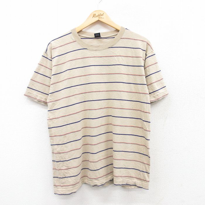 L★古着 ギャップ GAP 半袖 ビンテージ Tシャツ メンズ 90年代 90s コットン クルーネック ベージュ他 カーキ ボーダー 25jun13 中古