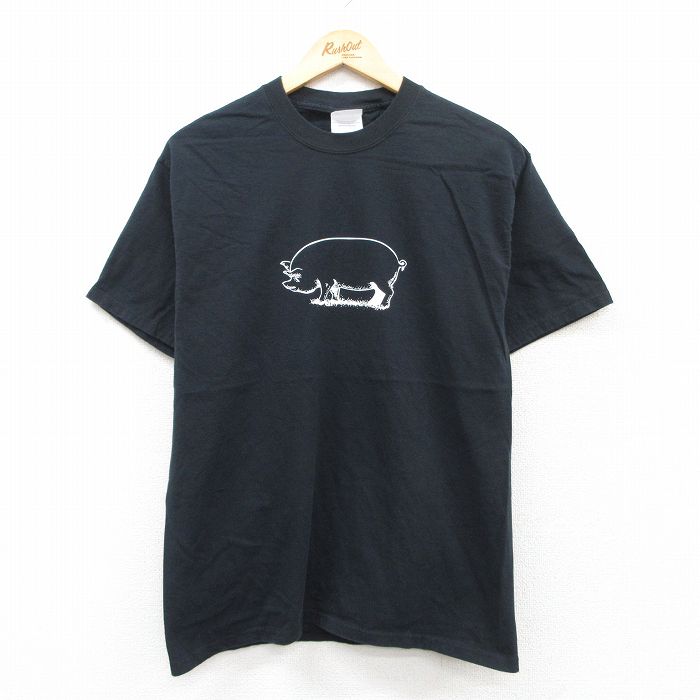 M★古着 半袖 ビンテージ Tシャツ メンズ 00年代 00s ブタ BBQ コットン クルーネック 黒 ブラック 25jun13 中古
