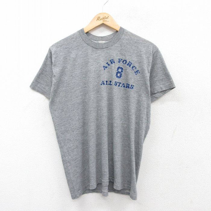 L★古着 半袖 ビンテージ Tシャツ メンズ 80年代 80s エアフォース 8 クルーネック グレー 霜降り 25jun13 中古