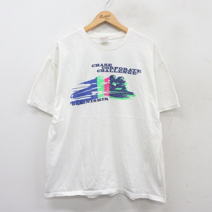 XL★古着 ヘインズ Hanes 半袖 ビンテージ Tシャツ メンズ 90年代 90s CHASE 企業広告 大きいサイズ コットン クルーネック 白 ホワイト 25jun13 中古