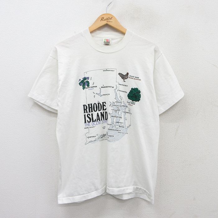 L★古着 フルーツオブザルーム 半袖 ビンテージ Tシャツ メンズ 00年代 00s ロードアイランド 地図 クルーネック USA製 白 ホワイト 25jun13 中古