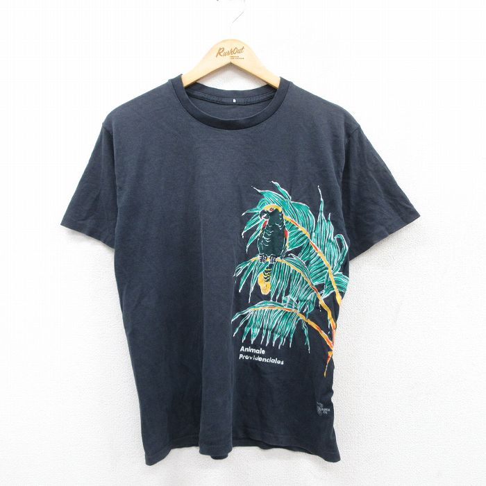 M★古着 半袖 ビンテージ Tシャツ メンズ 90年代 90s 鳥 ヤシの木 クルーネック 黒 ブラック 25jun13 中古