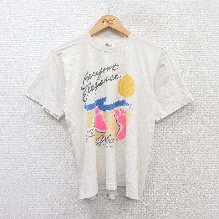 80s 半袖Tシャツ 足跡 ホワイト M | 古着