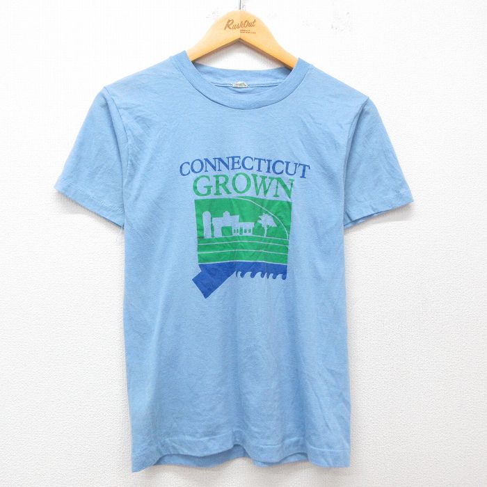 S★古着 スクリーンスターズ 半袖 ビンテージ Tシャツ メンズ 80年代 80s CONNECTICUT GROWN クルーネック USA製 薄紺 ネイビー 25jul05 中古